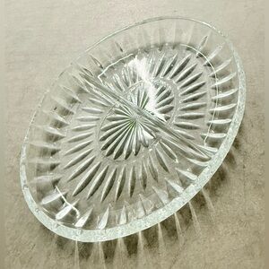 Vintage Oval Shaped 2 Section Cut Glass Relish Tray 9-1/4” x 6-3/4”